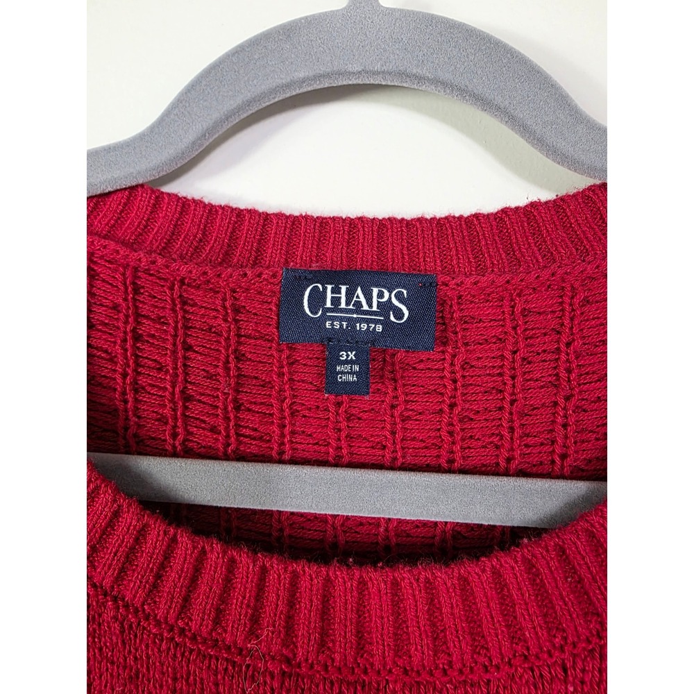 Chaps Women's 3X Red Fair Isle Cable Knit Sweater Crewneck Pink Navy White - Picture 3 of 5